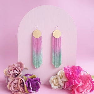 
                
                    Load image into Gallery viewer, Passion Tassel Earrings - Pink Green
                
            