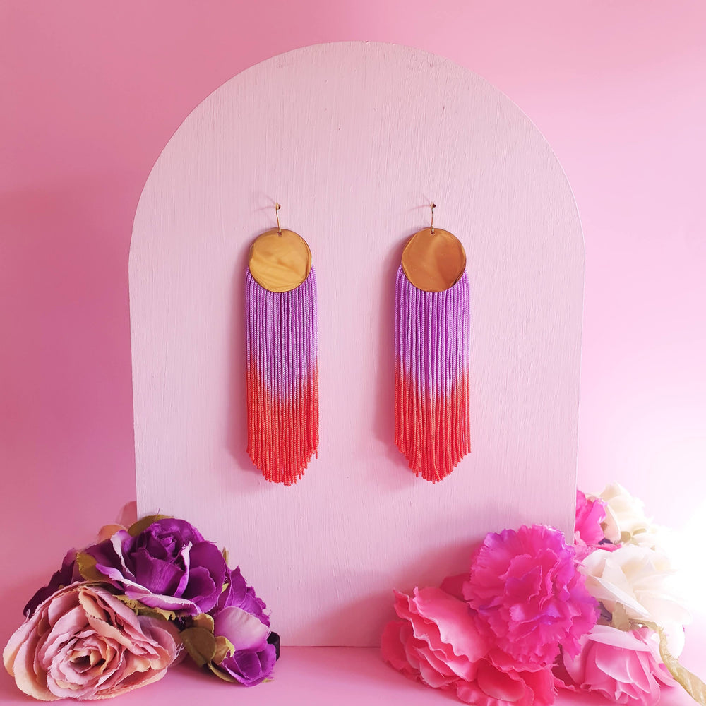 
                
                    Load image into Gallery viewer, Passion Tassel Earrings - Sunset (Short)
                
            