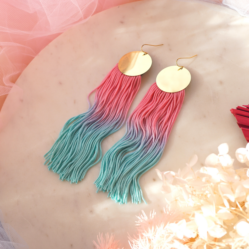 
                
                    Load image into Gallery viewer, Passion Tassel Earrings - Pink Green
                
            
